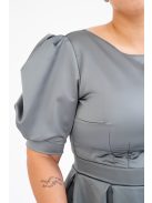 Andrea – zöldesszürke szatén maxi ruha puffos ujjakkal és különleges hátkivágással 