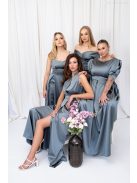 Írisz - Különleges dekoltázsú, ujjatlan, zöldesszürke maxi ruha.