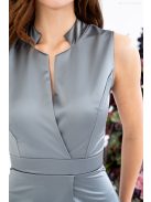 Írisz - Különleges dekoltázsú, ujjatlan, zöldesszürke maxi ruha.