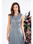 Írisz - Különleges dekoltázsú, ujjatlan maxi ruha zöldeszürke színben, szatén anyagból