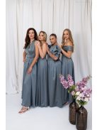 Írisz - Különleges dekoltázsú, ujjatlan maxi ruha zöldeszürke színben, szatén anyagból