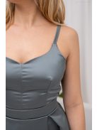 Chloe – Vékony pántos, szív kivágású maxi ruha zöldesszürke színben szatén anyagból