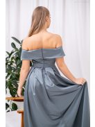 Audrey - szív kivágású szatén maxi ruha zöldesszürke színben.