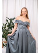 Audrey - szív kivágású maxi ruha zöldesszürke színben szatén anyagból