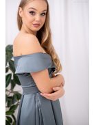 Audrey - szív kivágású maxi ruha zöldesszürke színben szatén anyagból