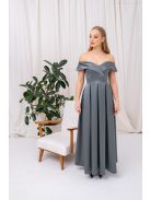 Audrey - szív kivágású szatén maxi ruha zöldesszürke színben.