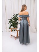 Audrey - szív kivágású maxi ruha zöldesszürke színben szatén anyagból