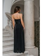 Yvonne - maxi ruha keresztezett felsővel fekete színben pliszírozott anyagból