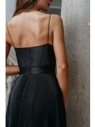 Yvonne - maxi ruha keresztezett felsővel fekete színben pliszírozott anyagból