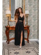 Yvonne - maxi ruha keresztezett felsővel fekete színben pliszírozott anyagból