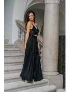 Yvonne - maxi ruha keresztezett felsővel fekete színben pliszírozott anyagból