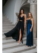 Yvonne - maxi ruha keresztezett felsővel fekete színben pliszírozott anyagból