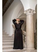 Daisy – átlapolt, hosszú ujjú pliszírozott maxi ruha fekete színben