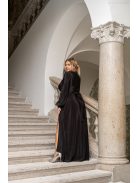 Daisy – átlapolt, hosszú ujjú pliszírozott maxi ruha fekete színben