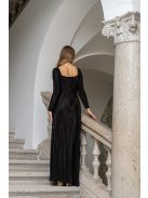 Miranda - hosszú ujjú maxi ruha fekete pliszírozott anyagból