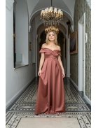 Audrey - szív kivágású maxi ruha tégla színben szatén anyagból