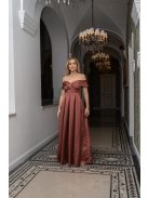 Audrey - szív kivágású maxi ruha tégla színben szatén anyagból