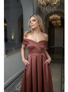 Audrey - szív kivágású maxi ruha tégla színben szatén anyagból