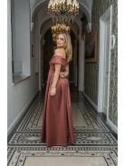 Audrey - szív kivágású maxi ruha tégla színben szatén anyagból