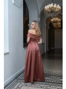 Audrey - szív kivágású maxi ruha tégla színben szatén anyagból