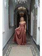 Audrey - szív kivágású maxi ruha tégla színben szatén anyagból