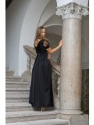 Ramóna – enyhén puffos ujjú ráncolt dekoltázsú fekete maxi ruha.