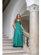 Zenina – V-kivágású szatén maxi ruha spagetti pántokkal zöld színben.