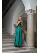 Zenina – V-kivágású szatén maxi ruha spagetti pántokkal zöld színben.