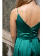 Zenina – V-kivágású szatén maxi ruha spagetti pántokkal zöld színben.