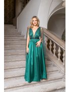 Scarlett - különleges maxi ruha keresztezett hátrésszel zöld színben strasszos tüllel