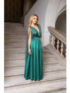 Scarlett - különleges maxi ruha keresztezett hátrésszel zöld színben strasszos tüllel