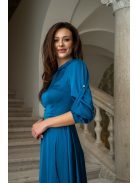 Dia – felgombolható hosszú ujjú maxi ruha light szatén anyagból petrolkék színben