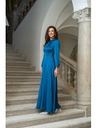 Dia – felgombolható hosszú ujjú maxi ruha light szatén anyagból petrolkék színben