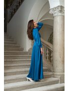 Dia – felgombolható hosszú ujjú maxi ruha light szatén anyagból petrolkék színben