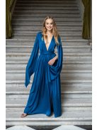 Scarlett - különleges, petrol maxi ruha keresztezett hátrésszel.
