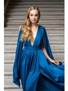 Scarlett - különleges, petrol maxi ruha keresztezett hátrésszel.
