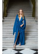 Scarlett - különleges, petrol maxi ruha keresztezett hátrésszel.