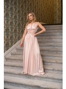 Kamilla – különleges, hátán fűzős maxi ruha barack színben.