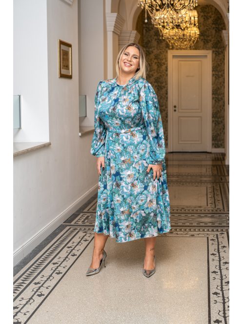 Dia – hosszú ujjú maxi ruha mintás, light szatén anyagból.
