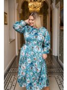 Dia – felgombolható hosszú ujjú maxi ruha mintás, light szatén anyagból 