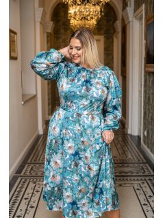   Dia – felgombolható hosszú ujjú maxi ruha mintás, light szatén anyagból 