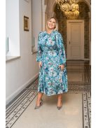 Dia – felgombolható hosszú ujjú maxi ruha mintás, light szatén anyagból 