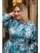 Dia – felgombolható hosszú ujjú maxi ruha mintás, light szatén anyagból 