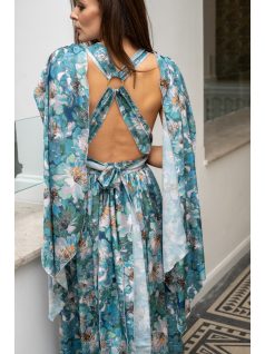   Scarlett - különleges maxi ruha keresztezett hátrésszel mintás, light szatén anyagból