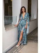 Scarlett - különleges maxi ruha keresztezett hátrésszel mintás, light szatén anyagból