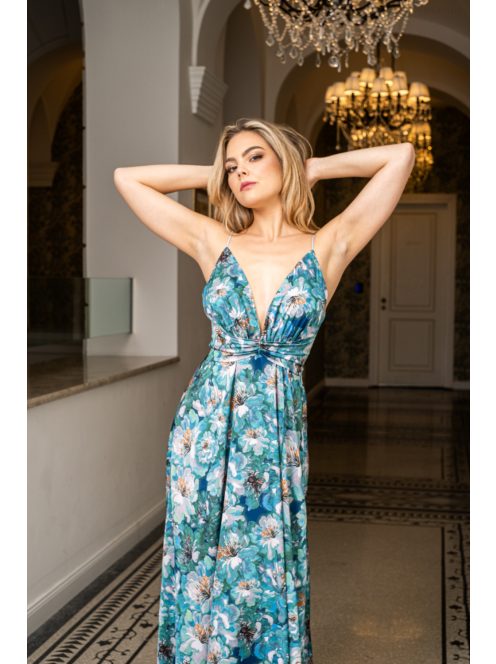 Zelma – spagetti pántos, mély dekoltázsú mintás maxi ruha.