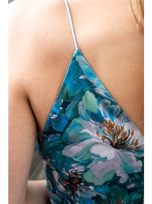 Zelma – spagetti pántos, mély dekoltázsú mintás maxi ruha.