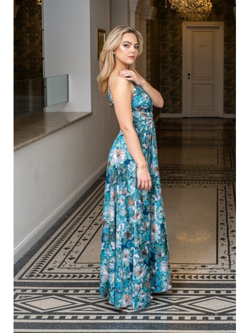 Zelma – spagetti pántos, mély dekoltázsú mintás maxi ruha.