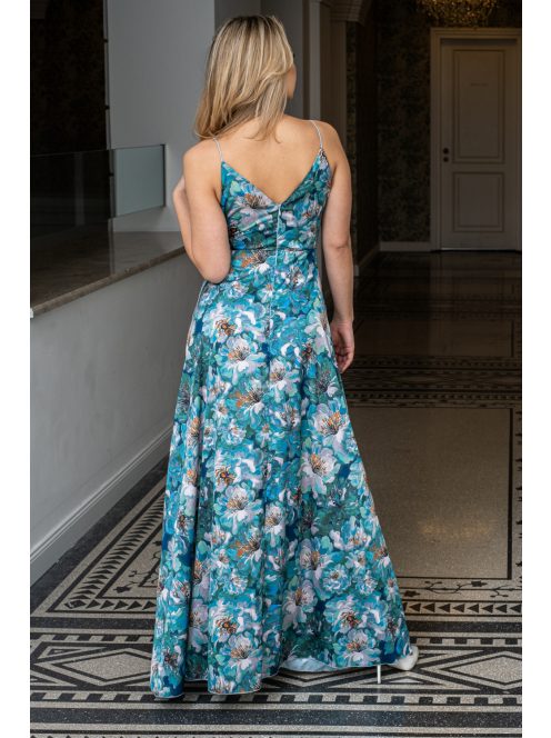 Zelma – spagetti pántos, mély dekoltázsú mintás maxi ruha.