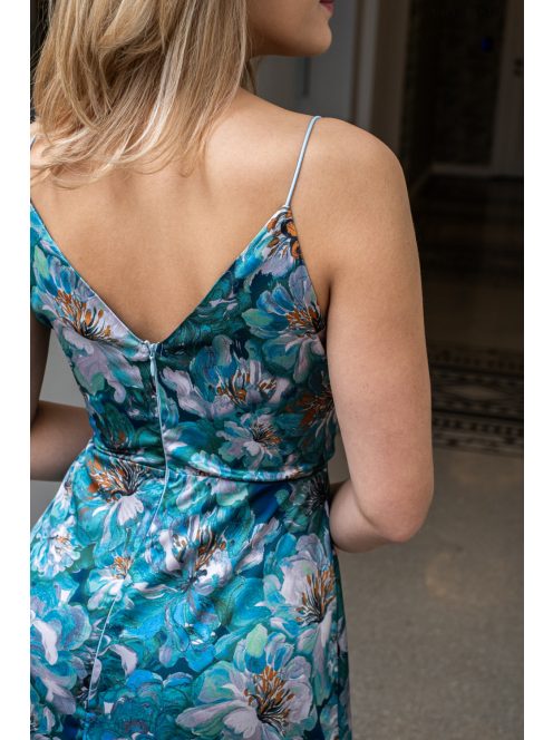 Zelma – spagetti pántos, mély dekoltázsú mintás maxi ruha.